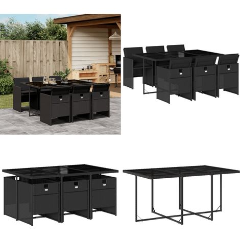 Ensemble à manger de jardin coussins 7pcs Noir Résine tressée - Meubles De Jardin - Salon De Jardin - Set De Table - Résine Tressée - Mobilier D'extérieur - Home & Living (1/5)