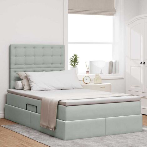 Bett mit Stauraum und LED mit LED Hellgrau 120 x 200 cm Samt