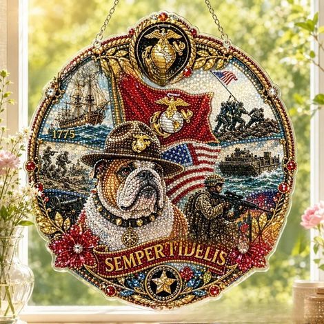 Diamantornament-Set zum Thema US-Militärgeschichte – Diagramm des Marine Corps – 25 x 25 cm