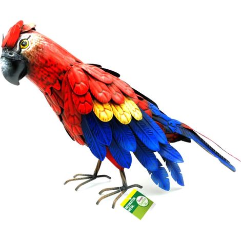 Terre Jardin – Perroquet décoratif en métal 31.5cm – Résistant aux intempéries – Multicolore – Statue animaux pour jardin et terrasse