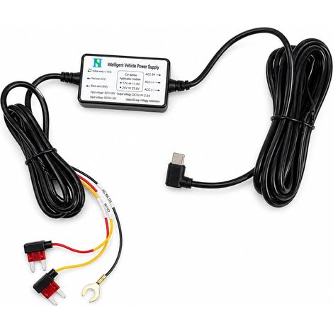 Dash Cam Hardwire Kit USB-C - 3,5m Câble d’Alimentation 12V-24V à 5V - Protection Basse Tension & Surveillance 24h - 3 conducteurs ACS Mini - pour caméra de Bord, dashcam - Kit hardwire USB (1/5)