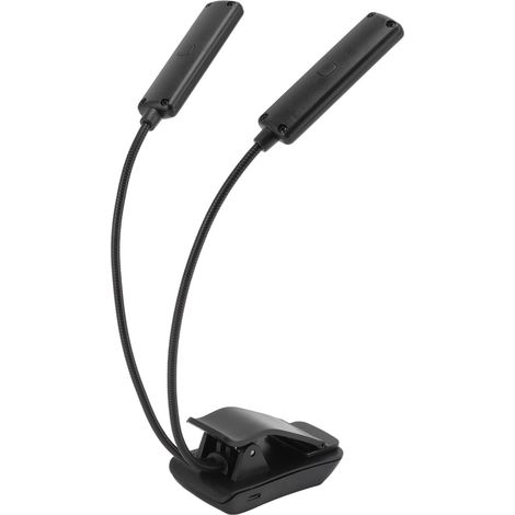 Lampe LED rechargeable USB à double pince pour lecture, étude, dortoir, piano, partition, clip lumineux noir à 18 lumières et double bras (8939B) (1/5)