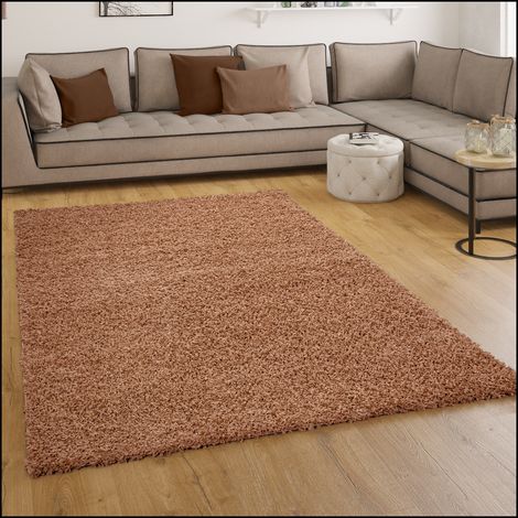Paco Home Shaggy Hochflor Langflor Teppich Sky Einfarbig in Terrakotta 120x170 cm