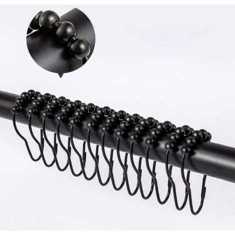 12 Pcs Morceau de Crochets de Rideau de Douche, avec Système Coulissant Anneaux de Rideau de Douche en Acier Inoxydable pour Tringle de Douche de Salle de Bain (Noir) (1/3)
