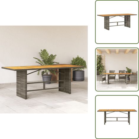 Gartentisch mit Akazienholz-Platte Grau 190x80x75cm Poly Rattan - Gartentisch - Esstisch - Outdoortisch - Terrassenmöbel - Gartenmöbel (1/5)