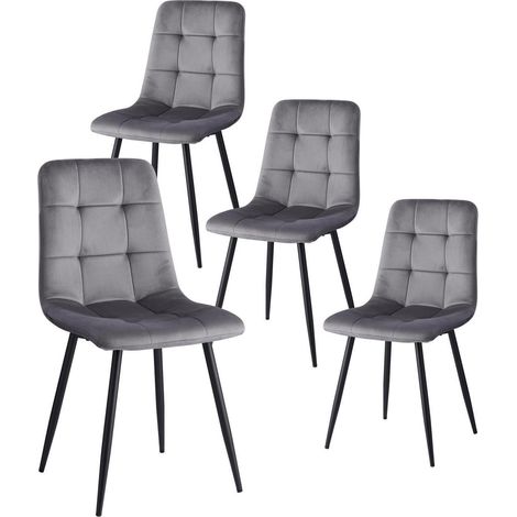 Esszimmerstühle 4er-Set, Samtbezug, Metallbeine, Grau (1/5)