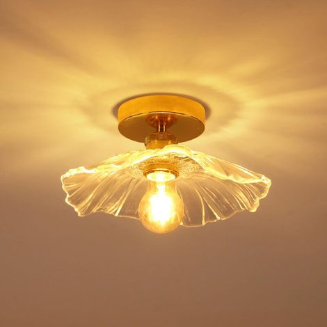 Plafonnier de couloir, E27 Lampe de plafond en forme de fleur, petit or Luminaire Plafonnier en verre transparent, diamètre 28cm, ampoule non incluse (1/4)