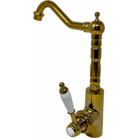 Rubinetto da cucina a canna alta per lavello miscelatore da lavandino orientabile in ottone oro lucido (1/2)