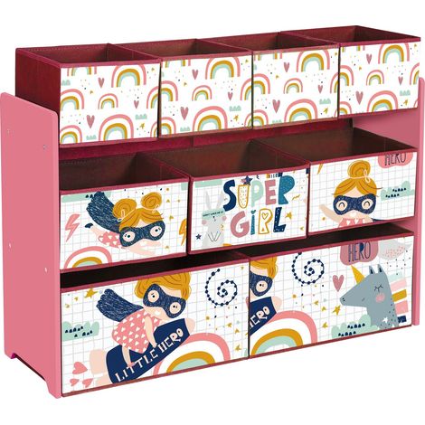 Organizzatore GINGER HOME SUPER GIRL per Giochi e Libri con 9 Cestini in Tessuto (1/5)