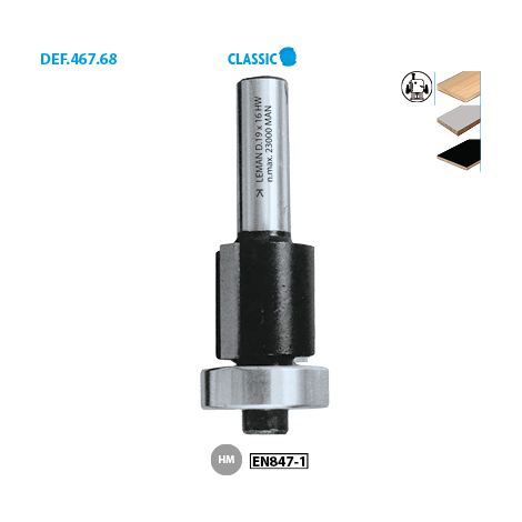 Mèche d'affleureuse droite + guide Classic ø 19 ø Queue 8 Long. Utile 16mm (1/6)