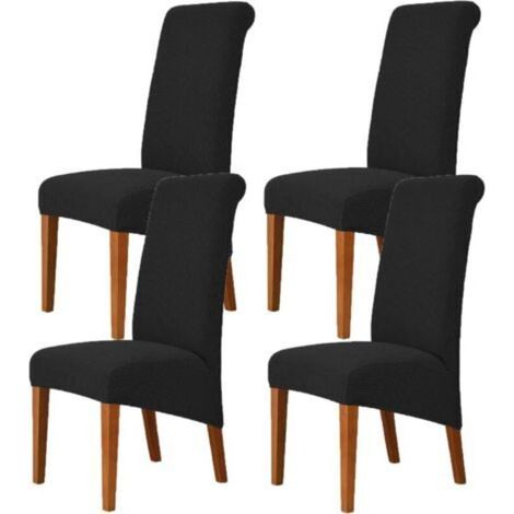 Lot de 4 housses de chaise de salle à manger extensibles en jacquard, amovibles, lavables, universelles, pour mariage, cuisine, banquet, grande taille, noires