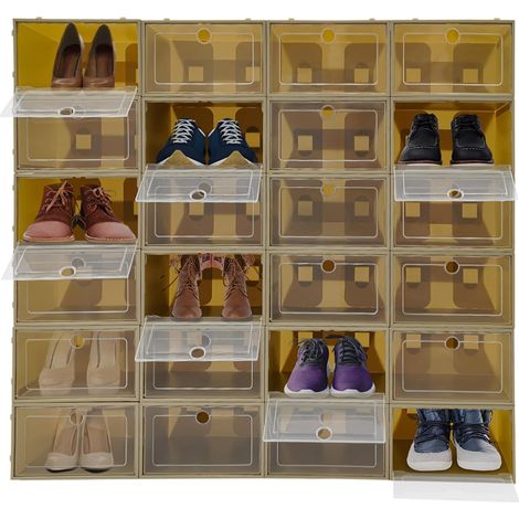 Juego de 24 cajas apilables para zapatos con tapa: organizador de almacenamiento para zapatillas, tacones altos y pantuflas.