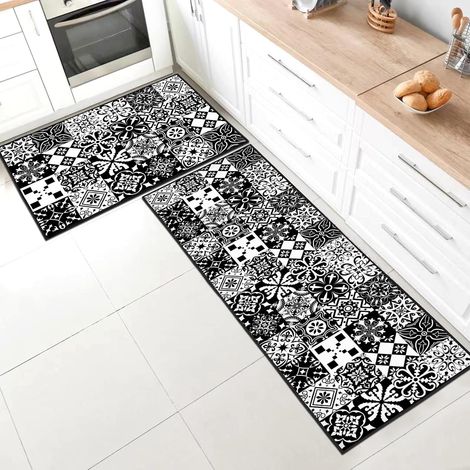 Lot de 2 Tapis Cuisine Antidérapant, Lavable Tapis Sol Couloir, Absorbant Tapis Salle de Bain (1/5)