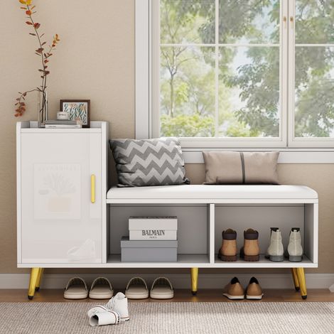 Mueble zapatero banco de entrada 120 x 35 x 71,5 cm blanco lacado HAVRYA (1/5)
