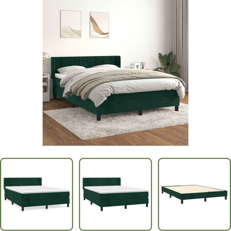 vidaXL Taschenfederkern - Boxspringbett mit Matratze Dunkelgrün 140x190 cm Samt (1/5)