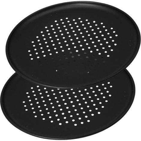 Lot de 2 Plaques à pizza, Acier carbone, Fond perforé, 32 cm, Cuisson croustillante, Pour four domestique
