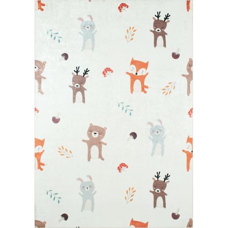 Tappeto interno per bambini bianco con stampe di animali