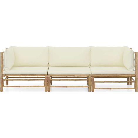 Maison Exclusive - Set Divani da Giardino 3 pz con Cuscini Bianco Crema in Bambù (1/5)