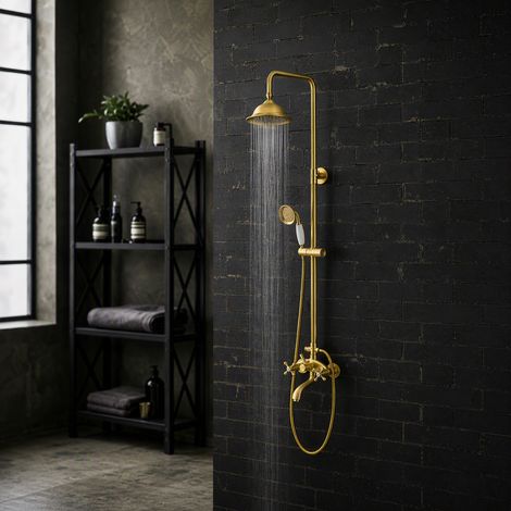 Ensemble de douche en acier inoxydable, ensemble de douche mural - doré, 3 modes de jet, flexible de 1,5m