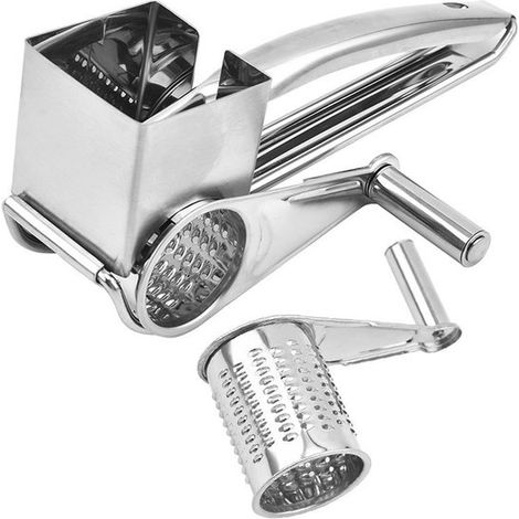 Rallador manual de acero inoxidable para queso parmesano, Rallador para quesos Gruyère, 2 tambores de acero inoxidable, 25 x 11,5 x 10,5 cm (1/5)