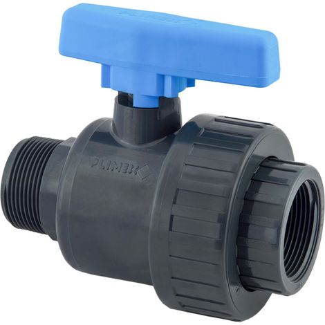 Vanne à boisseau simple union mâle x femelle 1/2'' en PVC-U – Joints EPDM – Résistante à la corrosion – Pour systèmes de plomberie – Plimat (1/2)