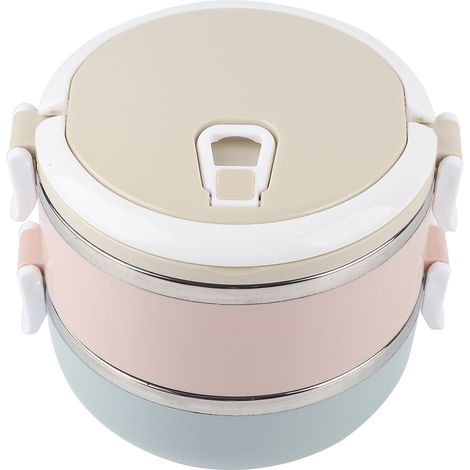 Boîte repas portable en acier inoxydable, bento 2 étages 1400ml, récipient alimentaire pour déjeuner. (1/5)