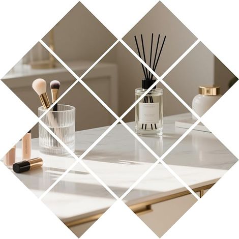 Lot de 10 miroirs à coller - 15 x 15 cm - Film miroir autocollant en acrylique - Miroir adhésif flexible pour mur, salle de bain, placard, salon, chambre à coucher (1/5)