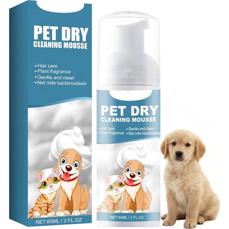 Shampoing Sec pour Chats, Shampooing de Lavage à Sec pour Animaux, sans Rinçage Noix de Coco, Mousse Douce et Désodorisante, Laisse Le Pelage Frais, Doux et Facile à Coiffer, 60ml (1/5)