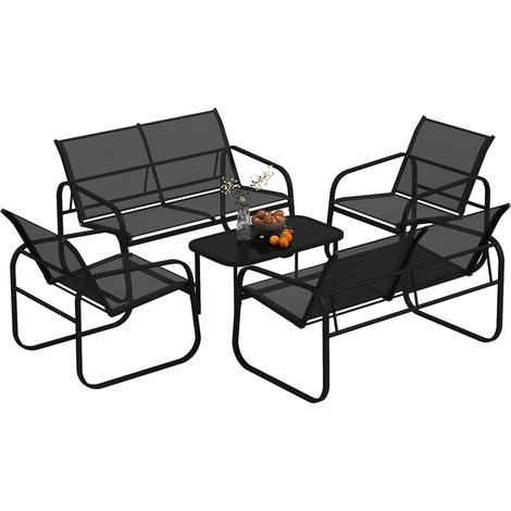 Ensemble de jardin avec 2 canapés deux places, 2 fauteuils et une table basse en verre, noir (1/5)