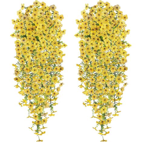 CONNECTION 4 PCS Fleurs Artificielles Suspendues 77cm Fleur Artificielle Tombante Suspendue Fausse Plante Balcon aux UV Fleur Artificielle Exterieur pour Extérieur Jardin Patio Fête Mariage (Jaune) (1/5)