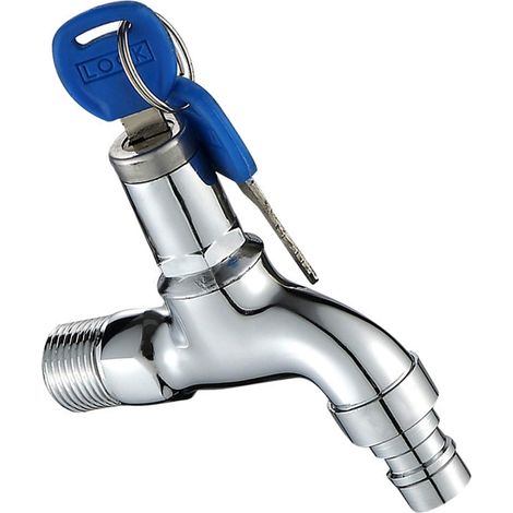 Robinet de Machine à Laver avec Clé Robinet Antivol avec Serrure Robinet Portable avec Clé de Verrouillage Convient pour le Jardin, la Salle de Bain ou la Machine à Laver de Salle de Location, Argent (1/5)