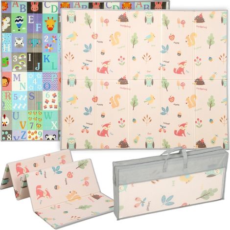 Tapis de jeu bébé pliable 176,5 ×148 cm, tapis de sol double face pour bébé avec motifs alphabet et animaux, tapis d'éveil pour chambre enfant (1/5)