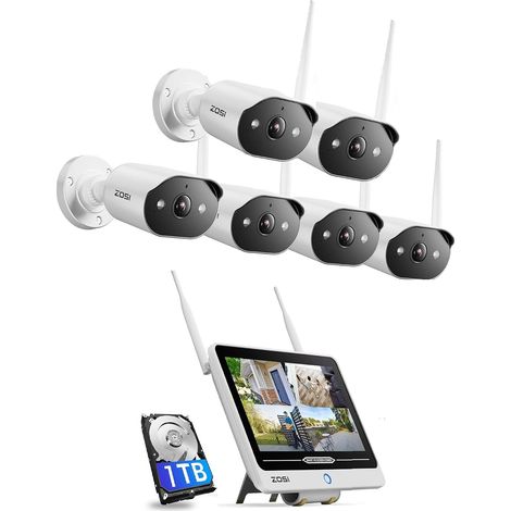 Kit Caméra de Surveillance Extérieure WiFi6 avec Moniteur de 12”, 8MP 8CH NVR 1TB HDD, Plug-in Caméra IP 3MP Audio Bidirectionnel, Reconnaissance de Personne AI, Vision Nocturne en Couleur (1/5)