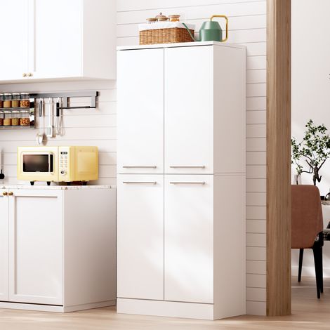 Armario de Cocina con 4 Puertas y Estantes Ajustables, Acabado Lacado, para Cocina, MDF, Blanco, 76 × 42 × 180 cm (1/4)
