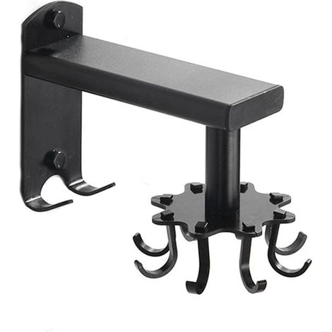 Gancho de pared negro giratorio 360° con 8 ganchos – para utensilios de cocina, baño y cocina (1/5)