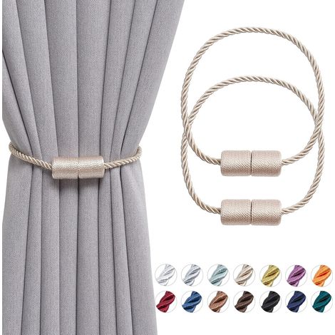 Juego de 2 alzapaños magnéticos para cortinas, hechos a mano, de 40,6 cm, con cuerda lateral Prácticos y decorativos Ideales para ventanas de hogar y oficina (beige) (1/5)