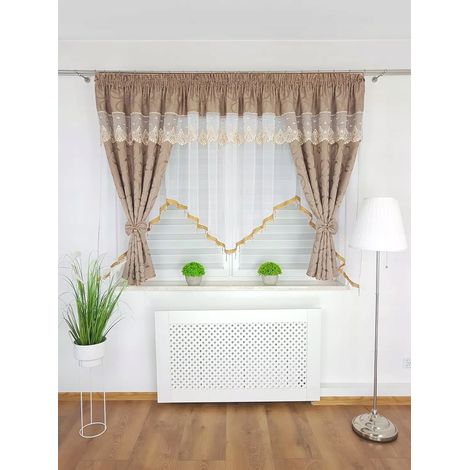 Rideau prêt à poser avec perles et broderies, marron (1/5)