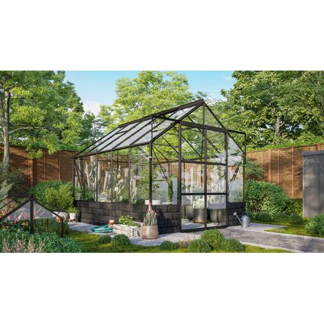 Vitavia Gewächshaus "Cassandra 8300", schwarz, 8,3 m², mit Sockelmauer in basalt, 3 mm ESG (1/4)