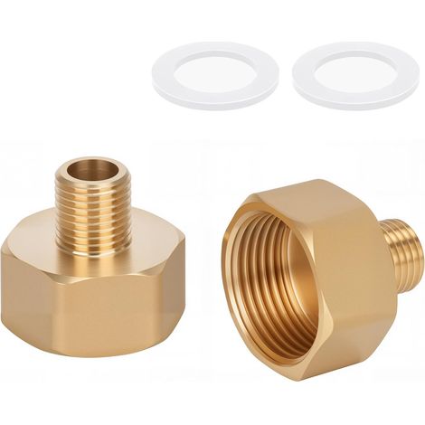 Set mit 2 Reduzieradaptern aus Messing (AG/IG 1/4" Außengewinde auf 3/4" Innengewinde) Robuster Schlauchanschluss mit Gummidichtung für Wasser-, Gas- und Flüssigkeitssysteme (1/5)