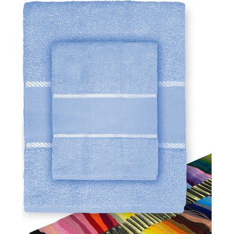 Set Asciugamani Spugna Tela Aida da ricamare Punto Croce 1+1 Viso E OSPITE con Filato in Omaggio Azzurro