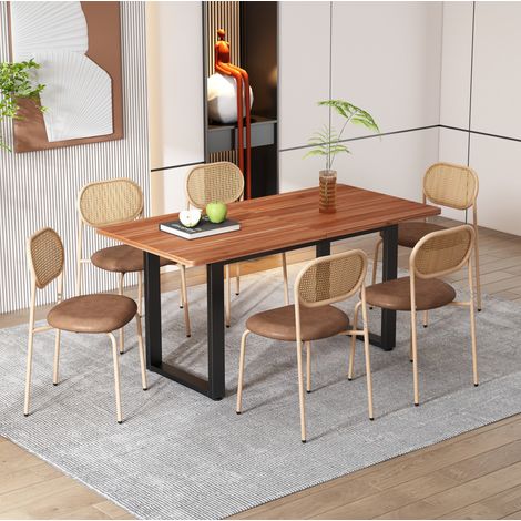 Set 6 sedie sala da pranzo rattan e PU marrone OKMYHOME (1/5)