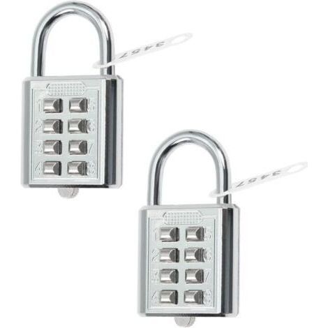 Lot de 2 cadenas à combinaison de 35 x 65 mm 8 chiffres pour salle de sport, école et personnel Casier extérieur, clôture et rangement Argenté (1/4)