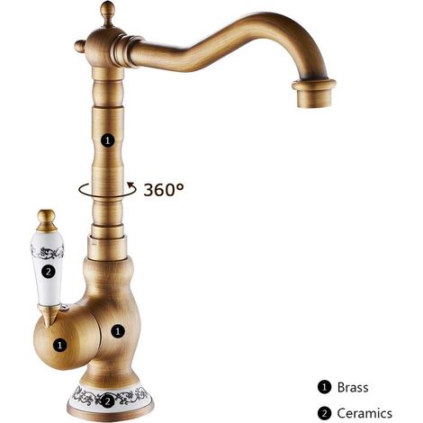 Mitigeur cuisine laiton vintage antique – Levier unique, noir – Robinet polyvalent pour cuisine ou salle de bain