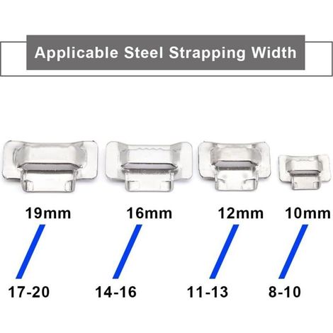100 pièces Boucle de Cerclage en Acier 10 mm, MgcTolBox Cerclage en Acier Joints pour Feuillard de 8-10 mm Pour Fixations Extérieures et Applications Lourdes (1/3)