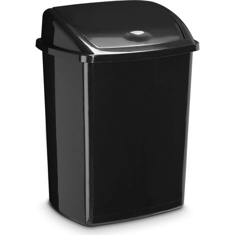 Poubelle à Couvercle Basculant Plastique 50L, Plastique, Noir (1/3)