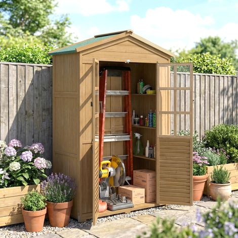 Armoire de Jardin en Bois avec FenĂŞtres Transparentes, 128x57.5x197 cm, Marron Clair (1/5)