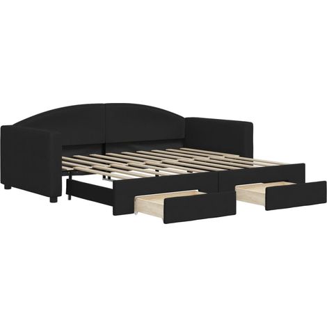 Maison Exclusive - Lit de jour avec gigogne et tiroirs noir 90x190 cm tissu