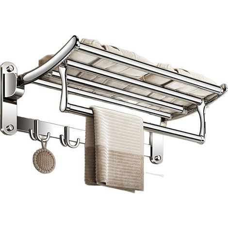 Wandmontierter Handtuchhalter fürs Badezimmer, Edelstahl, Ablage im Hotelstil, Aufbewahrungsregal (1/5)