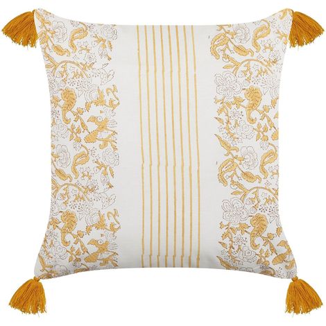 Throw Cushion BILOBA Cotton 45 x 45 cm Yellow Floral Pattern