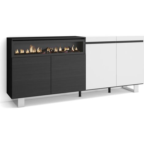 Skraut Home - Aparadores para salón, Gran capacidad de almacenaje, 200x87x35cm, 4 Puertas, Chimenea eléctrica, Diseño industrial, Estilo Moderno, Blanco y negro (1/5)